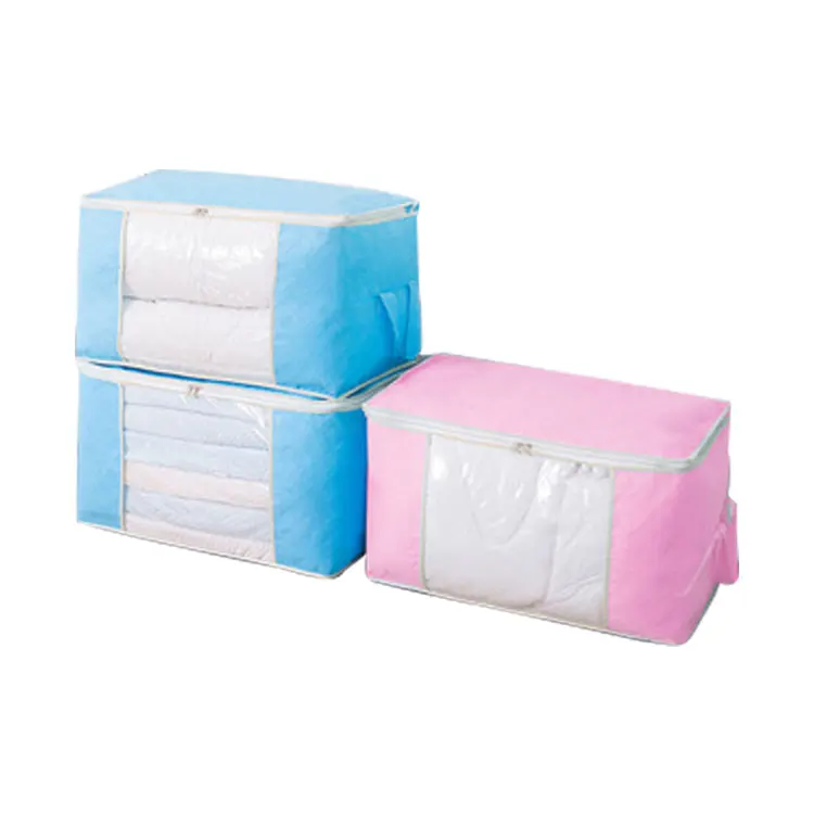 

Big capacity zipper breathable quilt bed handle organizer storage bag, Sky blue/pink/purple/grey/beige
