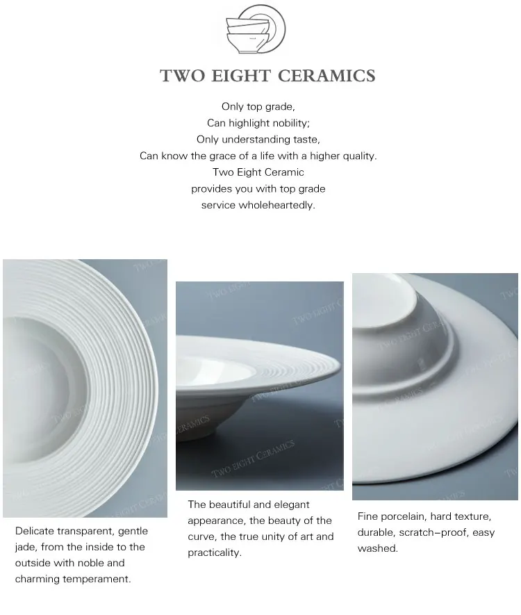 Wholesale white ceramic restaurant and hotel round pasta plate for wedding