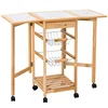 Xiapu huayao Portable Rolling Drop Leaf Kitchen Storage Tile Top Wooden Drawers Trolley Cart
