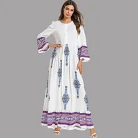 

M-4XL Long Sleeve Large Size Ladies'Front Open Printed Leisure Skirt dubai turkey women dress boho tops muslim dress women