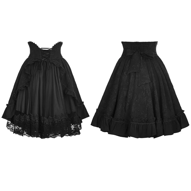 WLQ-082 PUNK RAVE Lolita Style Versatile Stretchy Flared Black Bubble Skirt