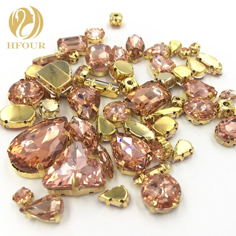 

Water Red Mixed Shape Glass Rhinestone with Golden Claw