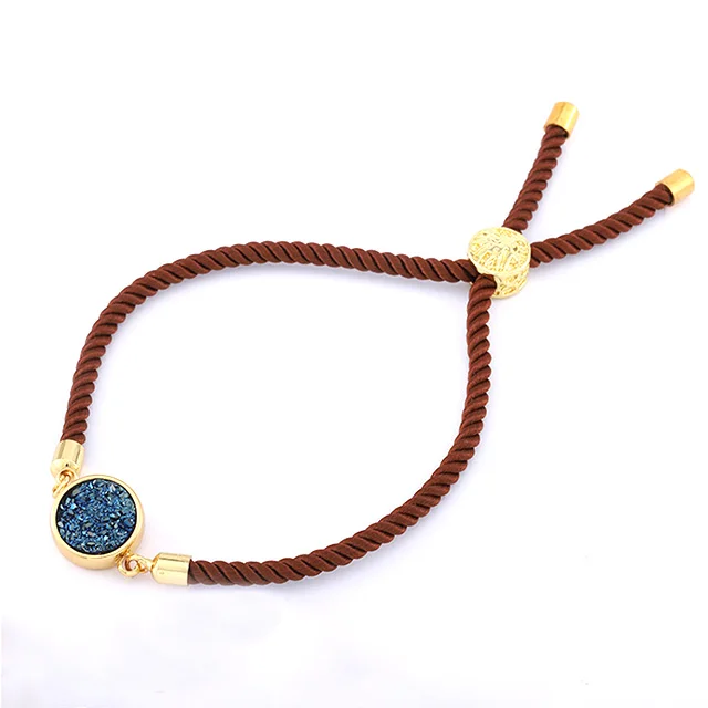 

Stars Forever Gold Plated Charm Plum Red Druzy Agate Stone Blue Color Cotton Bracelet Women