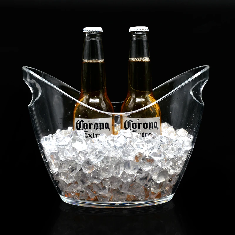 

4L clear boat shape plastic double handle Champagne beer Ice Buckets Wine bottle Cooler printing customer logo, Custom color you want