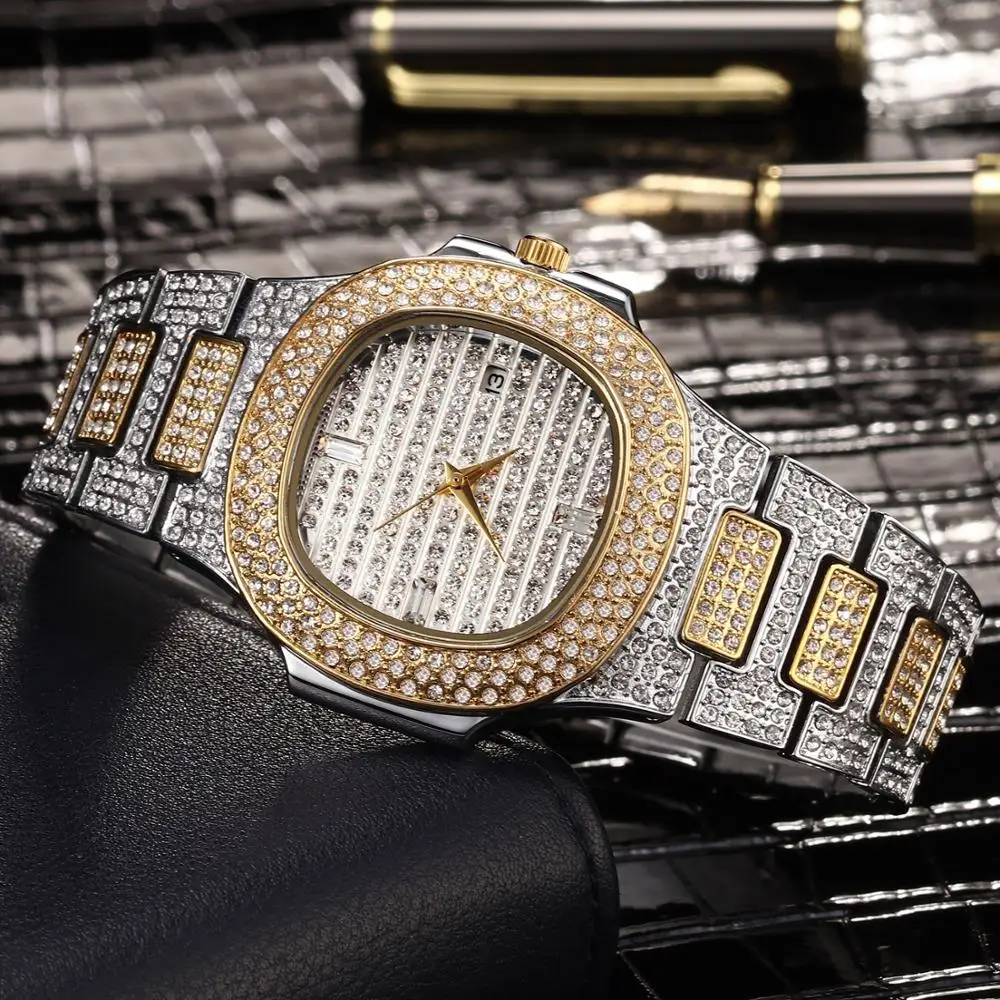 

V293 Fashion Full Iced Out Mens Diamond Watch with Stainless Steel Case Back