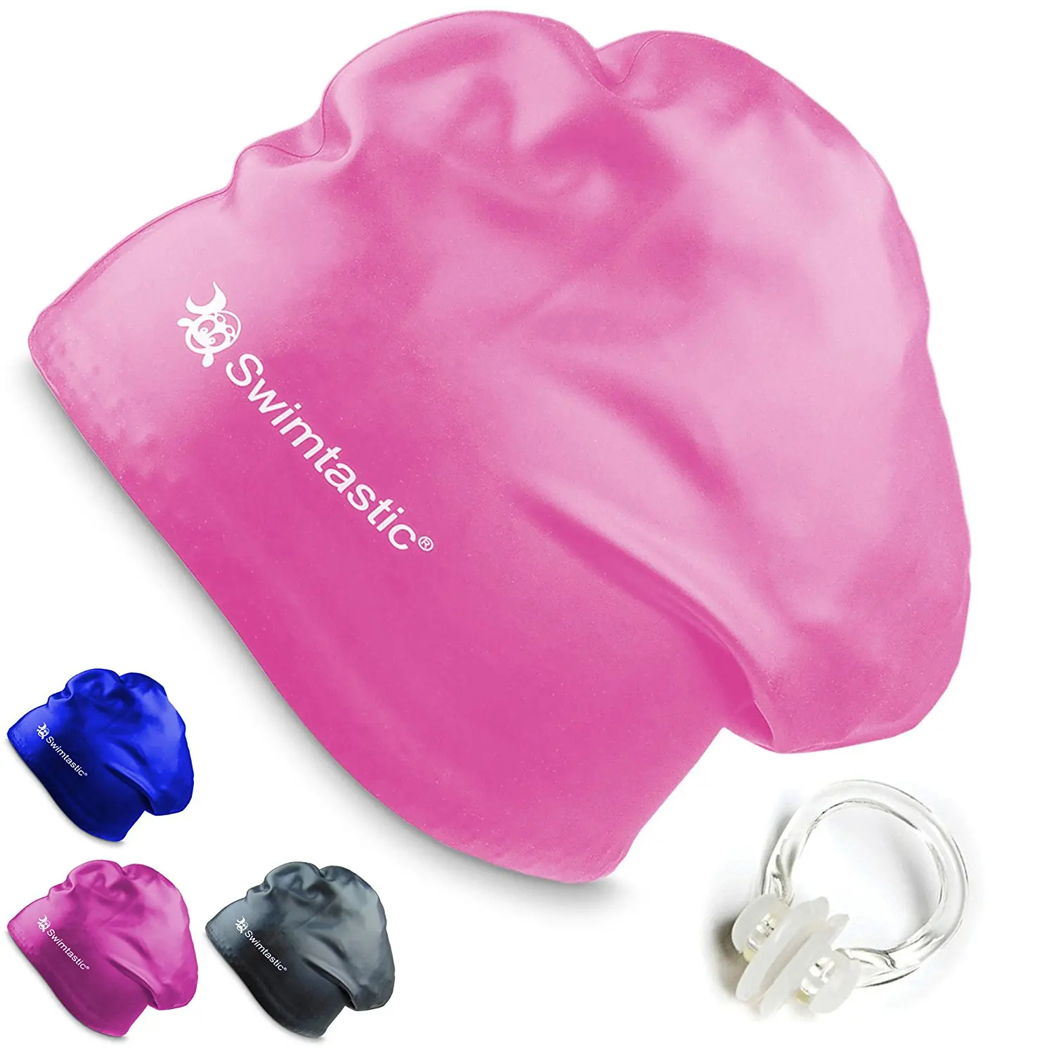 10.99. Swimtastic - Long Hair Swim Cap + Nose Clip - Specially Designed for ...