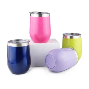 12 oz Double-insulated Stemless Glass, Stainless Steel Tumbler Cup with Lids for Keeping Wine, Coffee, Drinks, Champagne 2 piece