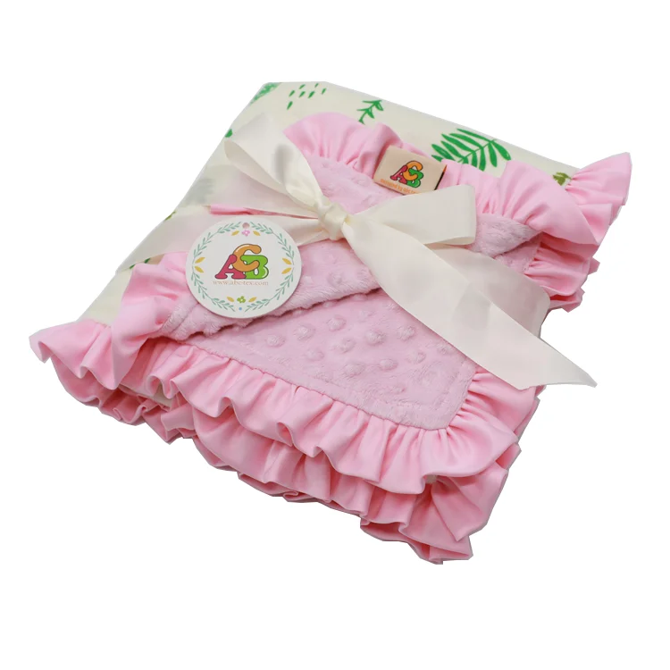 

New arrival high quality skin friendly printed minky material baby ruffle blanket