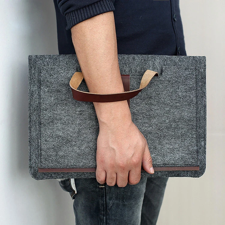 

Most Popular Design leather compartment felt laptop bag/ case/ sleeve, Grey or customized