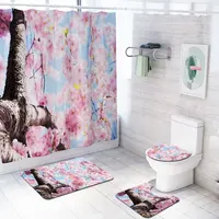 

Flower Anti Slip Bathroom Rug 4 Piece Set Custom print Shower curtain