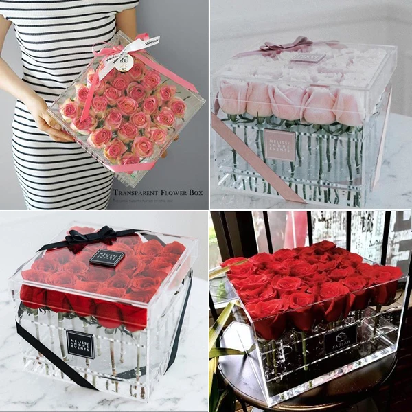 16 Holes Clear Acrylic Preserved Roses Flowers Packaging Box - Buy ...