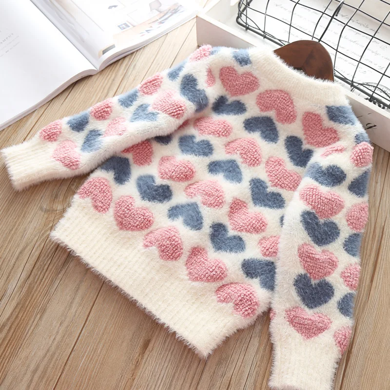 

Wholesale Girl Wool Knitting Clothing Kid Sweater, White, pink