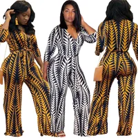 

OA5039 women fashion boutique casual mujer printed wide leg ladies jumpsuit