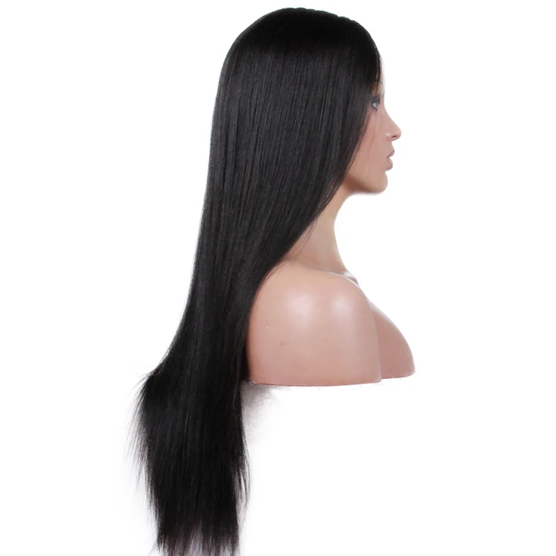 Premier Middle Part Indian Remy Long Black Straight Human Hair Wig For Black Men