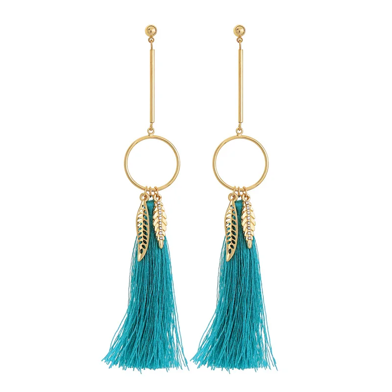 

ed01036c Gold Leave Blue Silk Tassel Earring Making