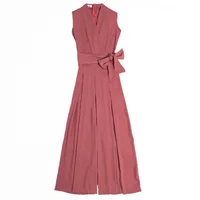 

Customized Sexy V Neck Fashion Women Wide Leg One Piece Jumpsuit With Belt