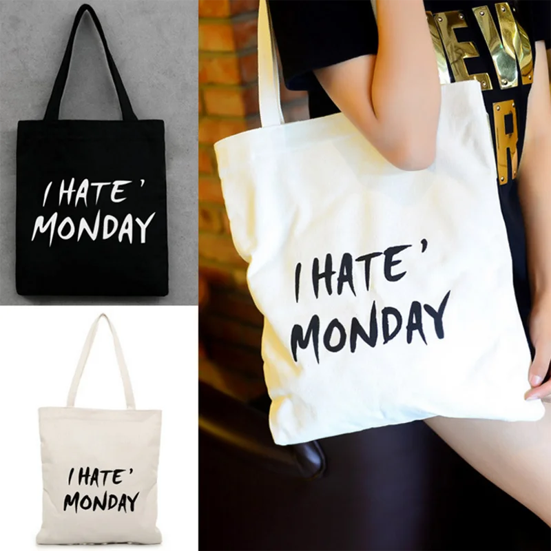 

Women black white cotton canvas tote bag, As shown