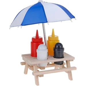 Image of Wholesale Mini Wooden Condiment Picnic Bench 6PCS Table Condiment Set