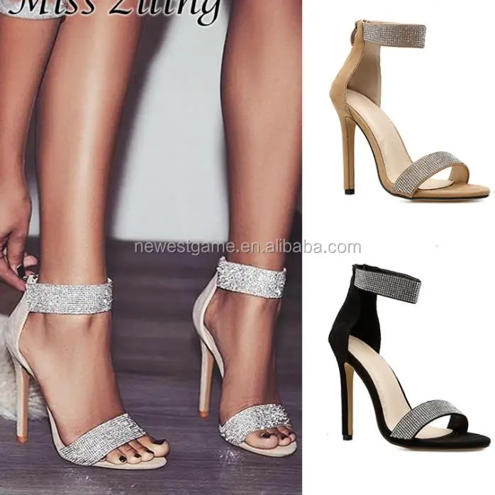 

retail 2018 Sexy ladies women high heel metallic pu diamonds sandals with zipper