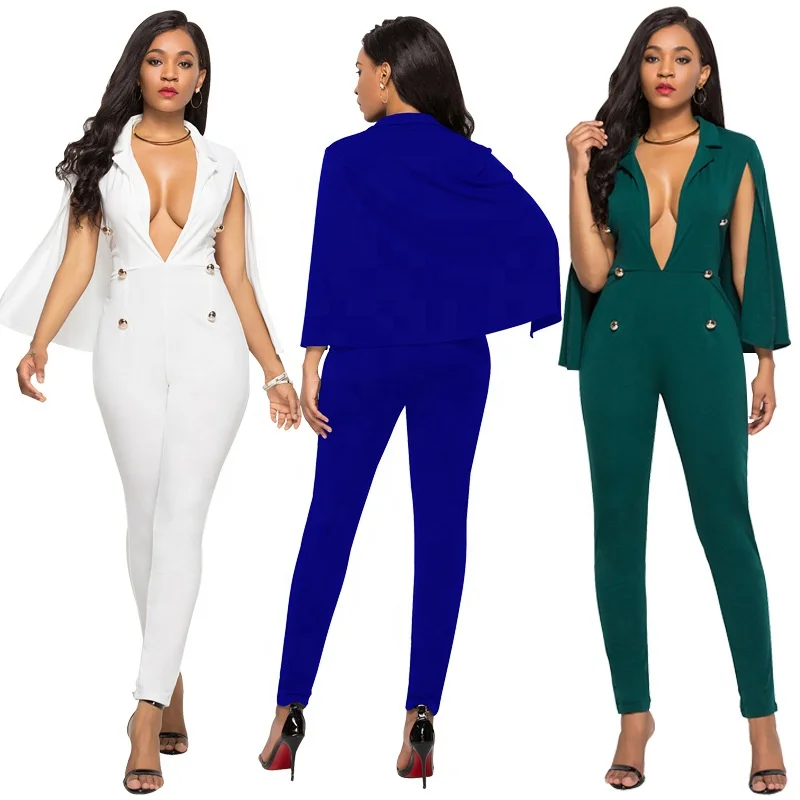 

F20781A Foreign trade women's clothing wholesale with cape jumpsuits for women, White, black, burgundy, sapphire blue, dark green, dark blue