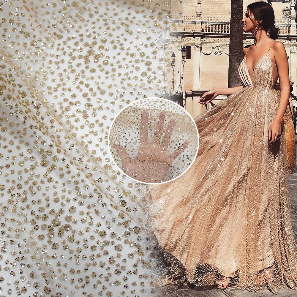 Korea Lace Fabric With Full Glitter Shiny Nigerian Wedding Lace Glitter