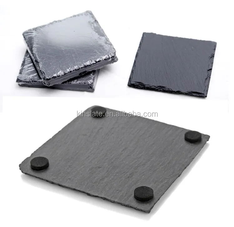 Table Set Slate Stone Material 10x10cm Square Slate Stone Coaster And