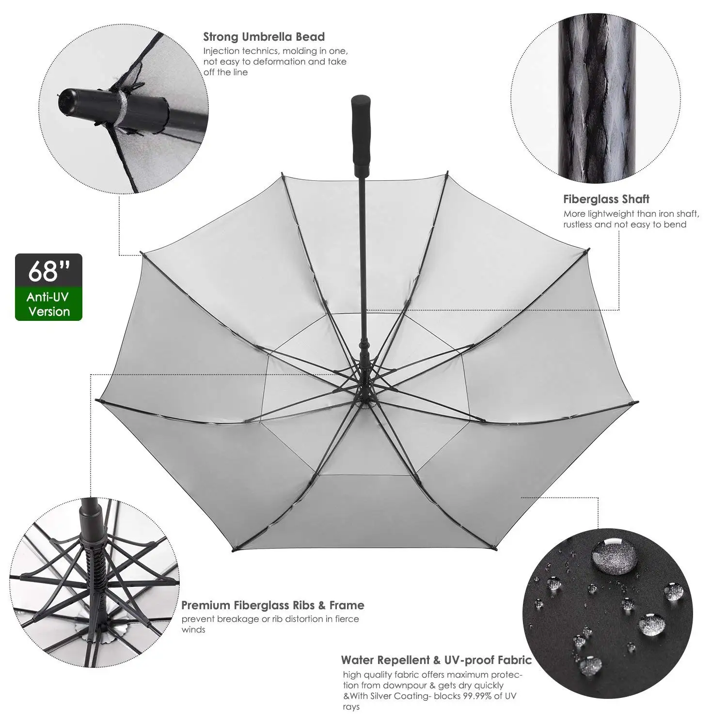 62/68 Inch Windproof Large Vented Golf Umbrella Including Classic & Uv
