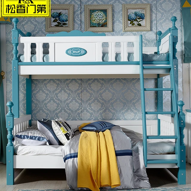 wood kids bunk bed for boys with ladders