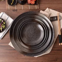 

wholesale round japanese style black porcelain ceramic plate