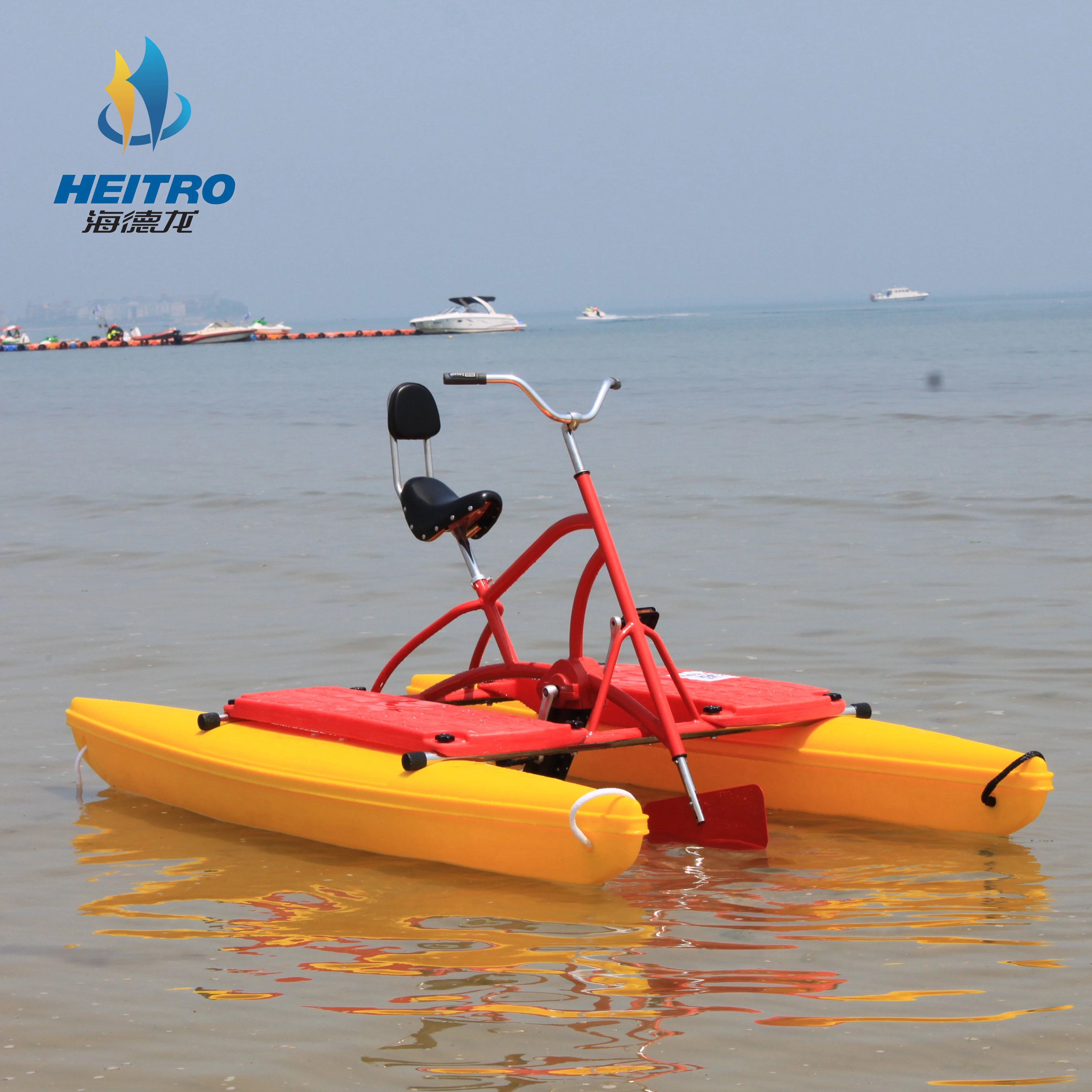 

HEITRO top grade OEM EXW price single seat water bike pedal boats for aquatic park, theme park, water park, Yellow/red or as required