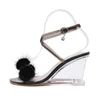 Latest design transparent wedge fur women high heel sandal