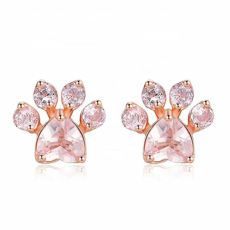 

Caoshi Rose Gold Plated Animal Earrings Stud Lovely Pink Stone Paw stud Earrings