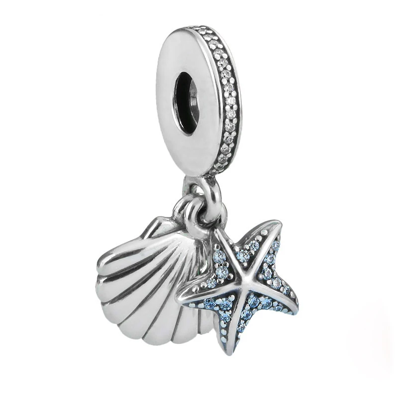 

starfish shell charms silver 925 aquamarine cz custom pendant JF8938-M, Picture