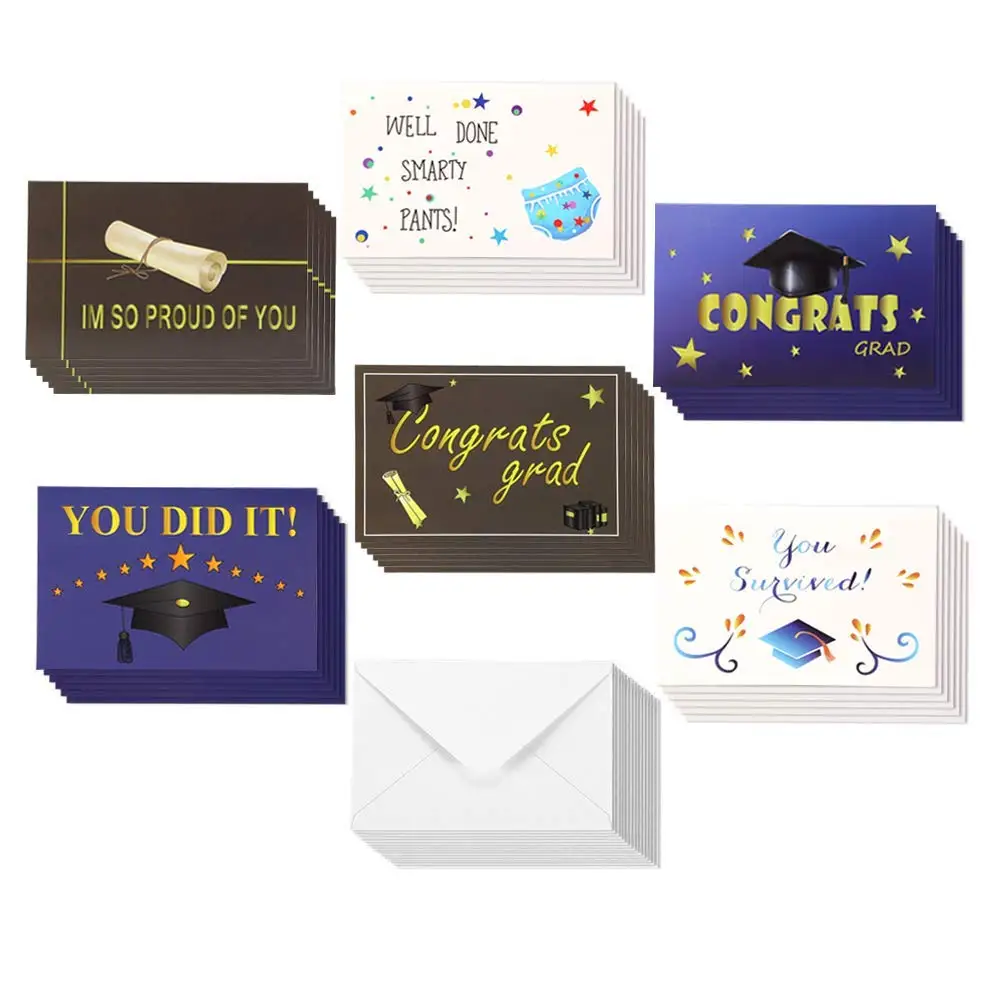 36-Pack Graduation Thank You Cards Thank You Greeting Cards Bulk Box Set 3 Black and White Graduation Cap Thank You Designs Includes 36 Note Cards and White Envelopes 4 x 6 Inches