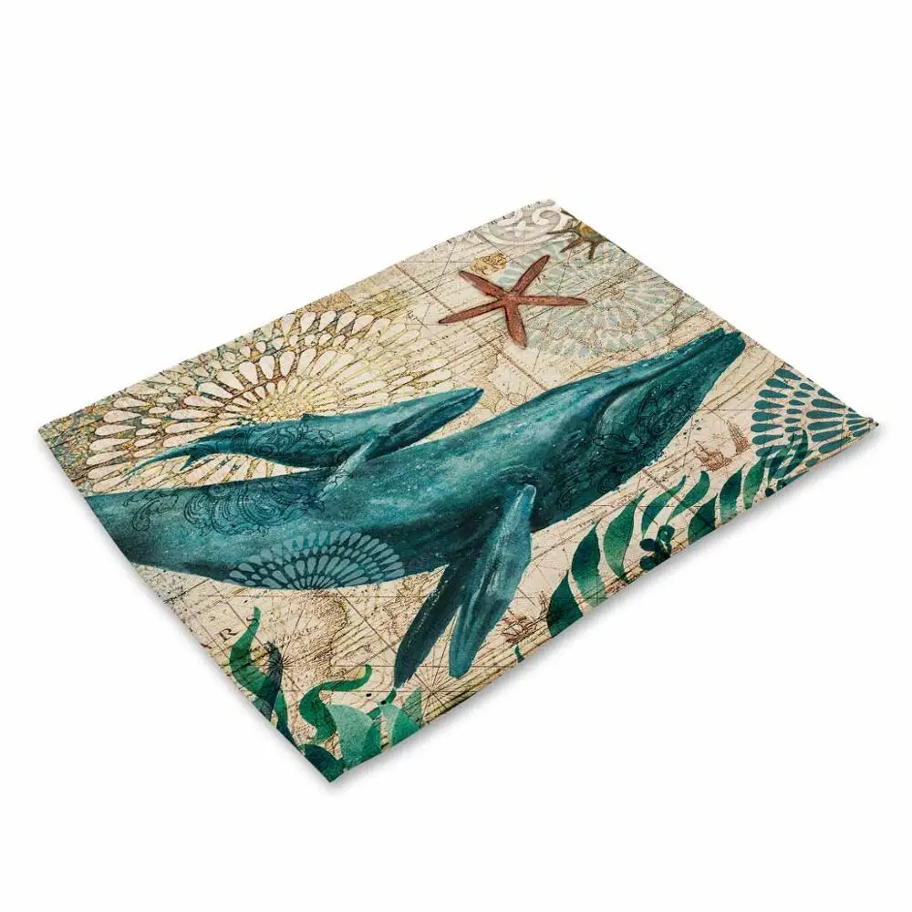 

Ocean Style Digital Printed Linen Material dining table mats for wedding, All color available table place mat