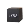 Hottest cube small wooden desktop LED alarm clock wholesale gift digital clock with red color