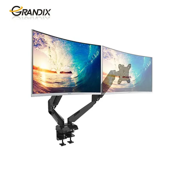 Full Motion Dual Lcd Arm Desk Monitor Mount For 10 24 Computer Deluxe With Gas Spring Clamp Desktopsupport