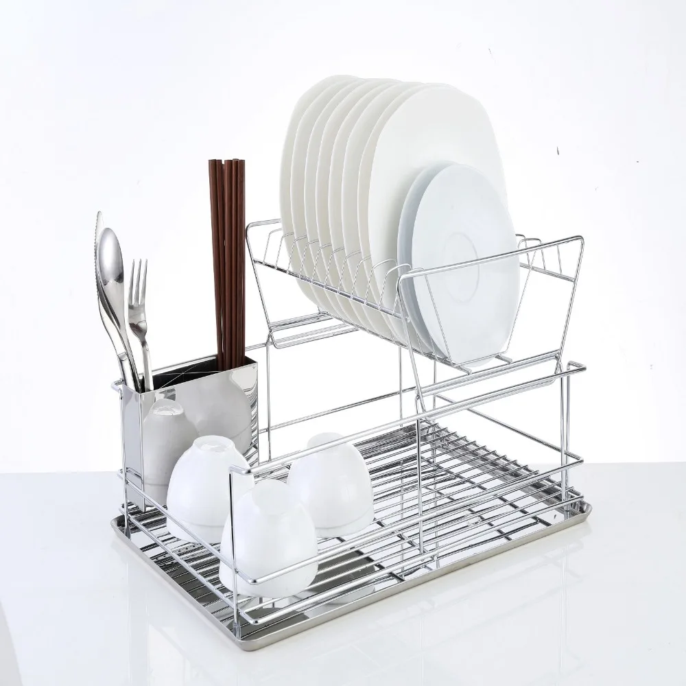 Free Stand Movable Plastic Plate Dish Stainless Steel Dish Rrack Kitchen Storage Rack