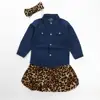 Children's suits autumn baby girl set solid color Leopard denim mesh skirt 3 sets of girls set