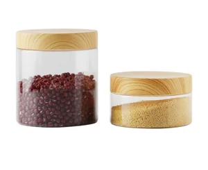 Image of 200 ml 300 ml 400 ml 500 ml 800 ml 1000 ml transparent plastic jar with wooden lid for storing food