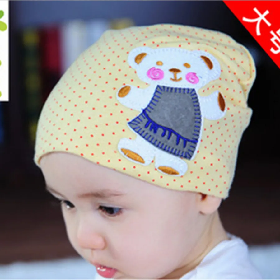2015 new arrive Spring and autumn Korean style Bear label head cap sleeve labeling baby hat