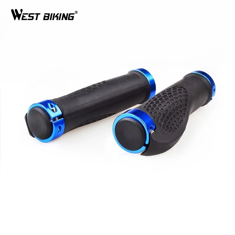 

WEST BIKING Bike Grips Aluminum Alloy Double Lock-on Rubber Bike Handle Grip Training Mountain Bicycle Handlebar Grips, Red gold black