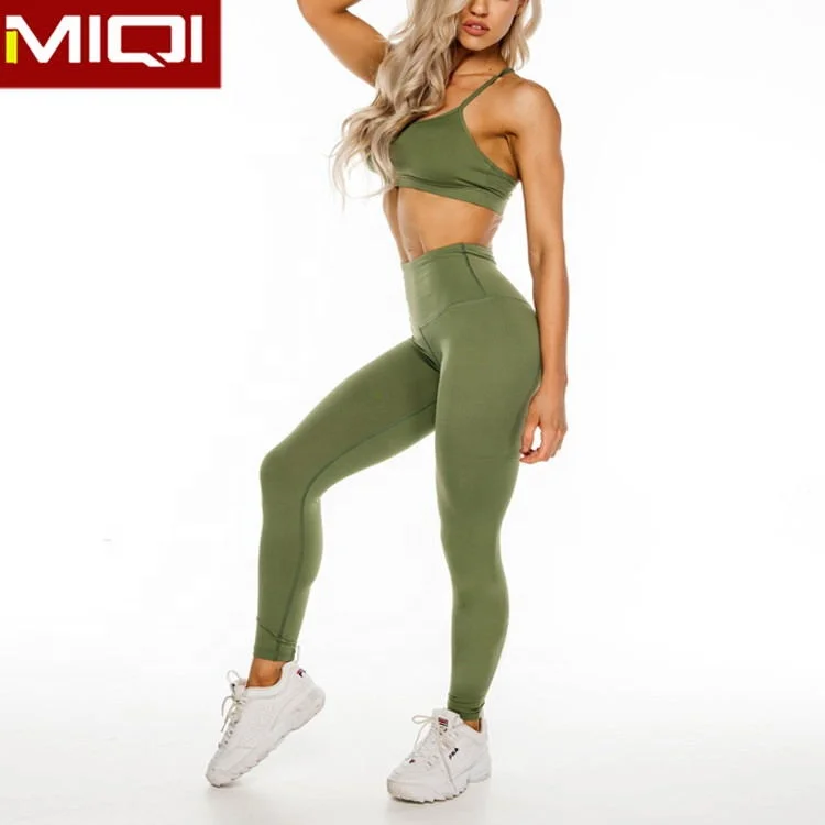 

Wholesale Custom Green Sports Bras And Leggings Yoga Wear Active Gym Set Scrunch Butt Ribbed Yoga Cloth for Women, More than 24 colors available