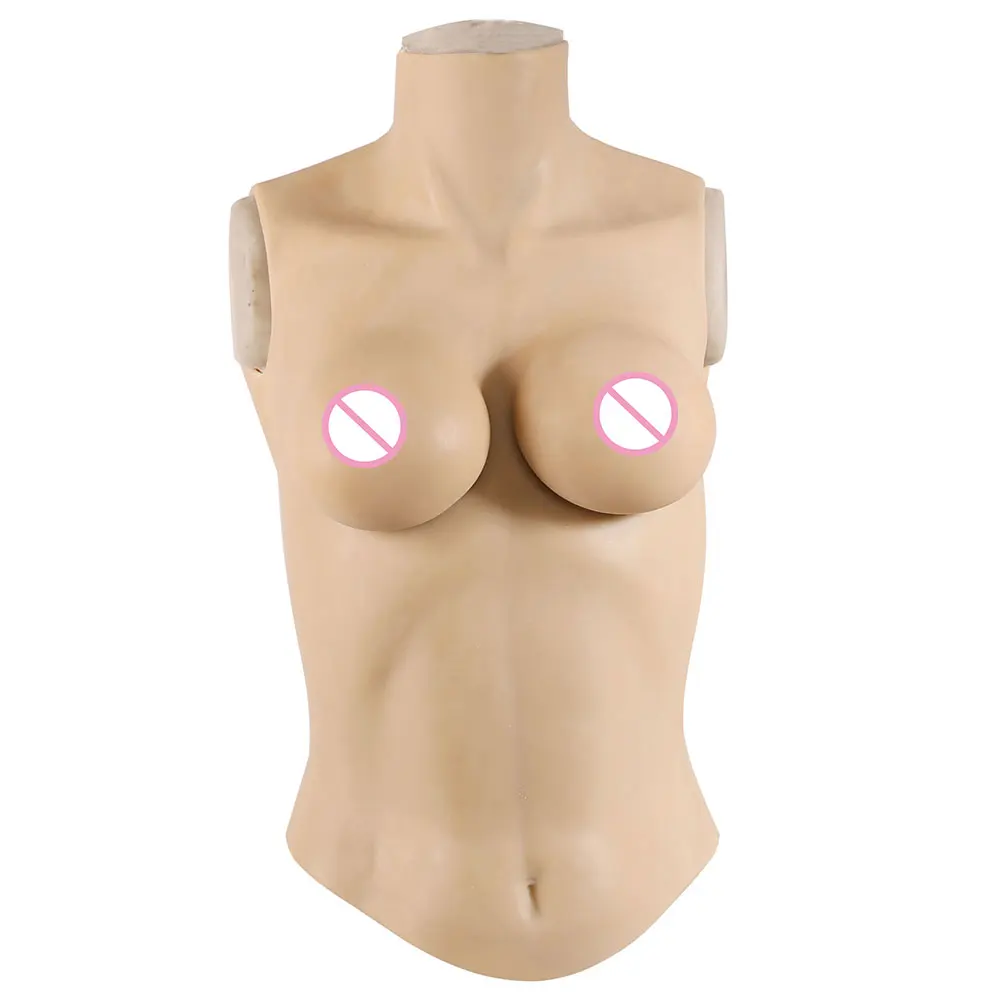

C Cup Half body Artificial Boobs Silicone Bodysuit Breast Forms for Crossdresser Drag Queen Transgender, Ivory white/asian yellow/light brown