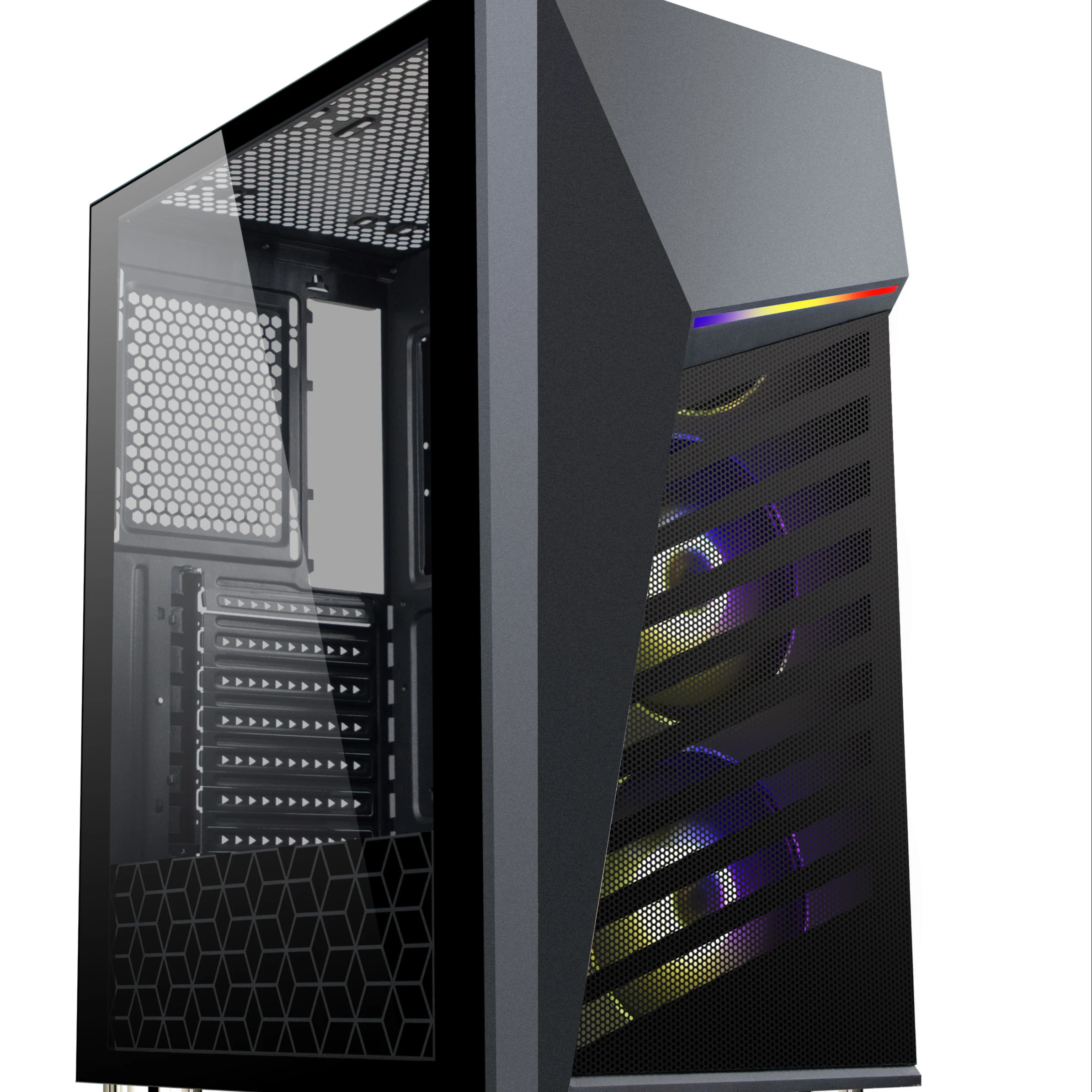 Y01 2019 New Arrival 210mm width transparent gaming case with RGB Strip Lights/custom Metal Mesh pc case atx tower