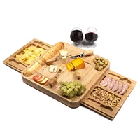 

Bamboo Cheese Board with Cutlery Set, Wood Charcuterie Platter and Serving Meat Board with Slide-Out Drawer
