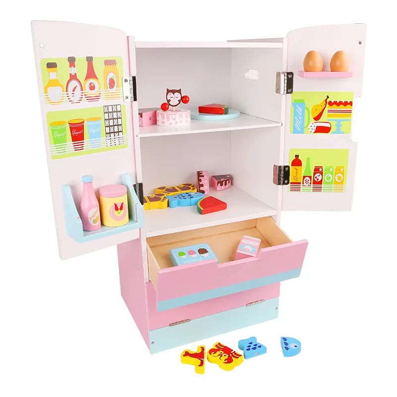 Early Education High Quality Kids Pretend Set Toys Wooden Refrigerator