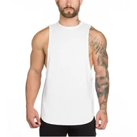 

Wholesale Plain Cotton Sport Vest Moisture Wicking Loose Fit Gym Fitness Men Tank Tops T-Shirt