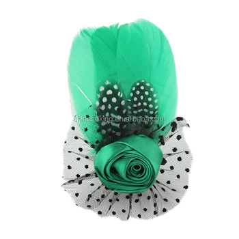 Peacock Feather Fabric Flower Brooch Girls Rose Hair Clip