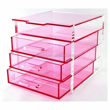 Custom Hot Promotion Clear Red Acrylic Makeup Cosmetic Organizer
